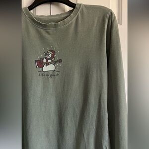 Kids ❄️ LIFE IS GOOD - Green , Long Sleeve , 100% Cotton Snowman Shirt